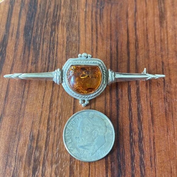 Vintage sterling silver & amber pin - Picture 4 of 6